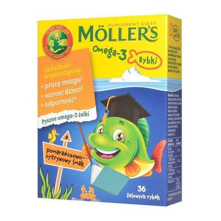 MOLLERS Omega-3 Rybki o smaku pomarańczowo-cytrynowym 36 żelek