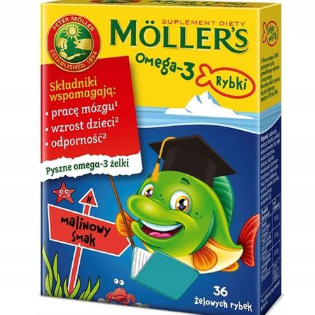 MOLLERS Omega-3 Rybki o smaku malinowym 36 żelek 