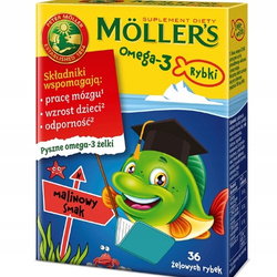 MOLLERS Omega-3 Rybki o smaku malinowym 36 żelek