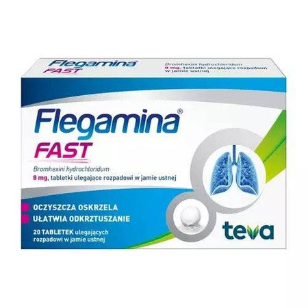 Flegamina Fast 8 mg 20 tabletek (Data ważności: 31.08.2024 r.)