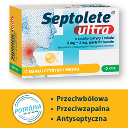 Septolete Ultra o smaku cytryny i miodu 16 pastylek do ssania